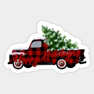 Buffalo Plaid Vintage Truck | Happy Holidays! Sticker